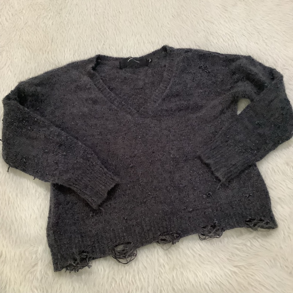 Code mode gray distressed knit sweater